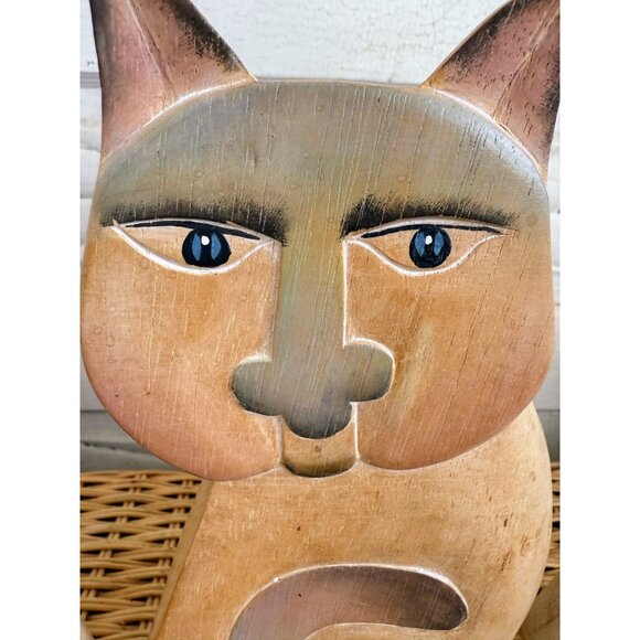 Vintage 80s Laurel Burch Style Folk Art Trio of Cats Hand Painted - Picture 8 of 10